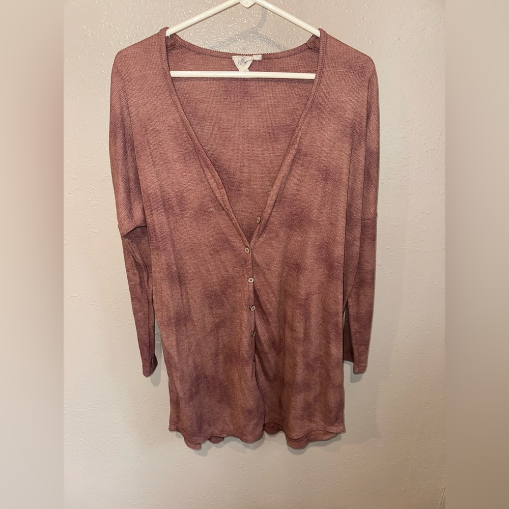 White Crow Mauve Button-Front Lightweight Cardigan